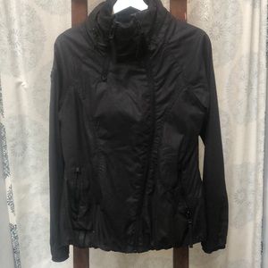 Asymmetrical, stand up collar jacket